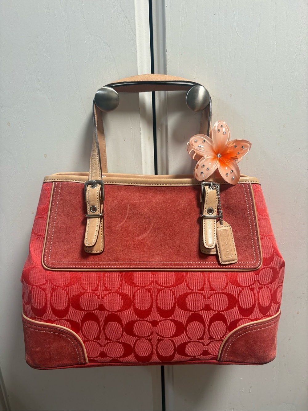 Authentic 2004 coach hamptons red signature mini tote